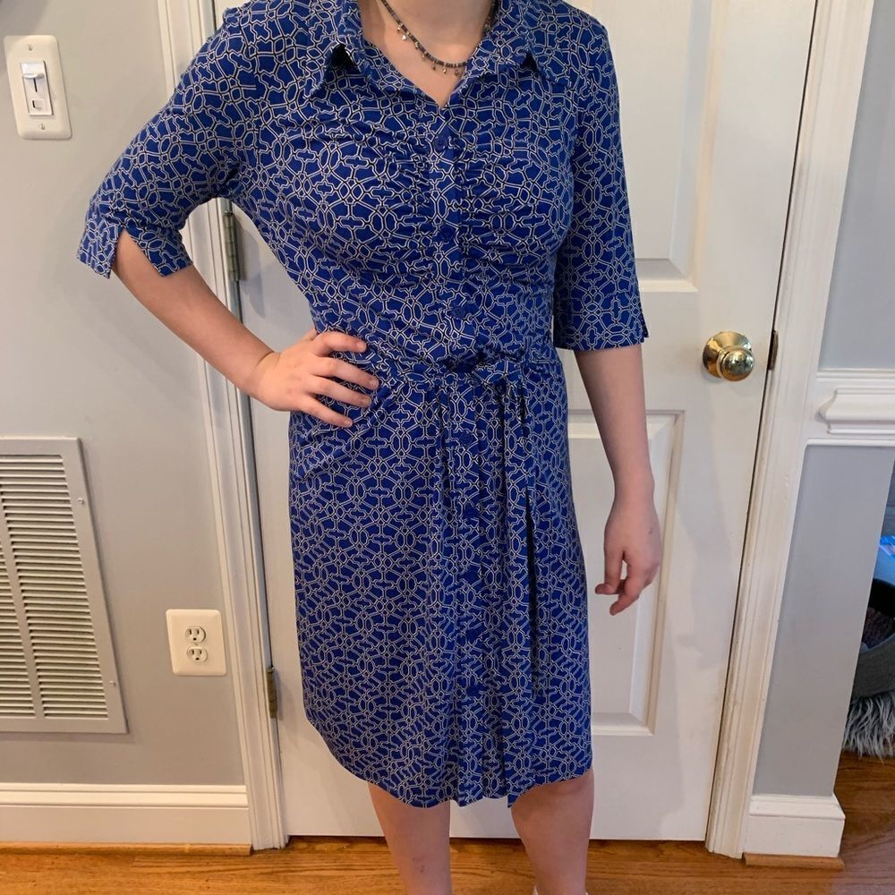 Laundry by Shelly Segal Blue Print Belted Dress sz 10 NWT